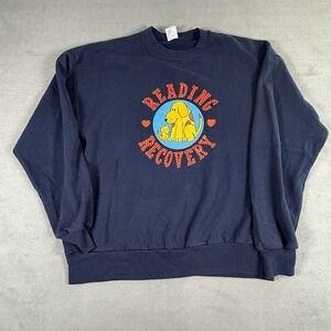 VTG Jerzees Reading Recovery Sweatshirt Adult XL Dark Blue Dogs Crewneck USA Tag